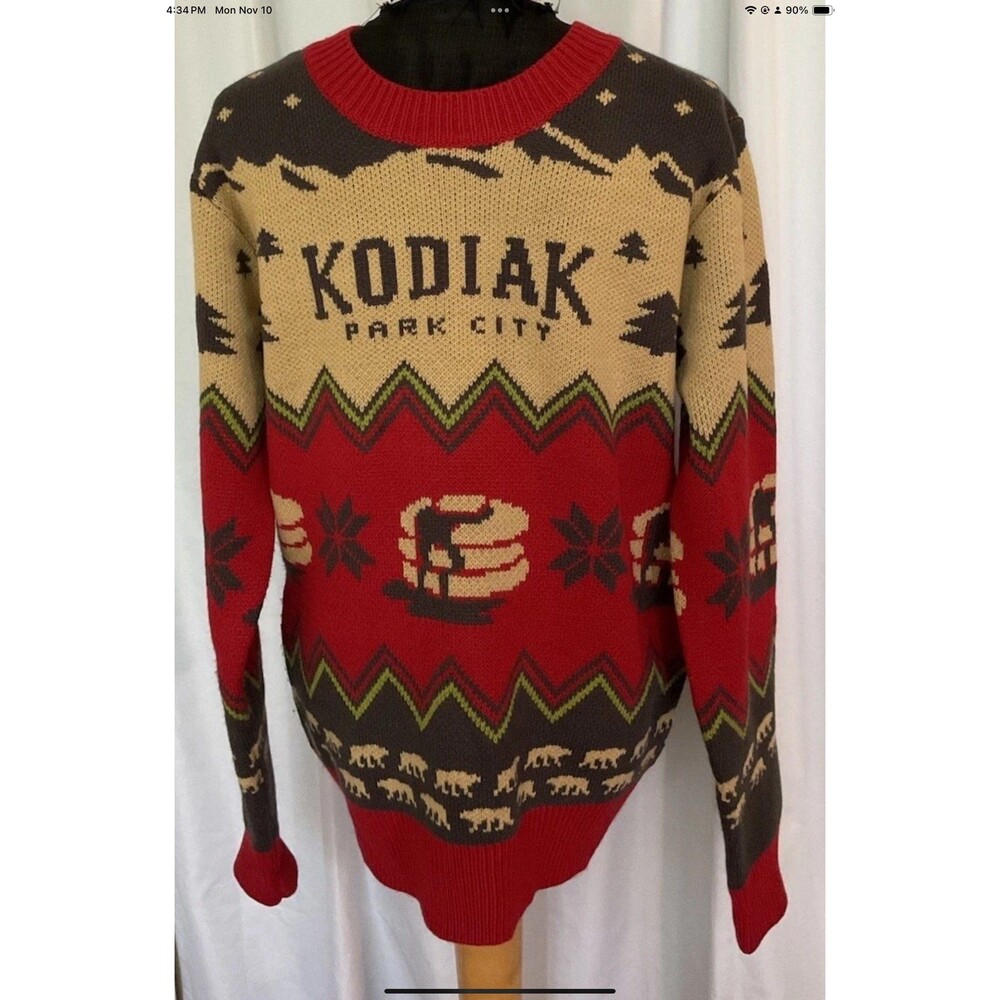 Kodiak Park City Pullover Knit Sweater Unisex size M Bears Snowflakes